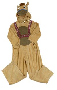 Kostým - Světlehnědá plyšová kombinéza s kapucí - velbloud Tu