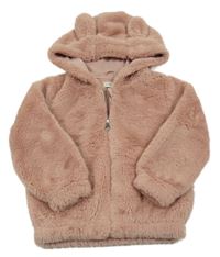Pudrová kožešinová podšitá bunda s kapucí s oušky F&F