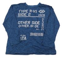 Tmavomodro-modré melírované triko s nápisy a čísly YIGGA