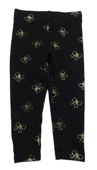 Černé teplákové zateplené legíny se zlatými mašličkami PRIMARK