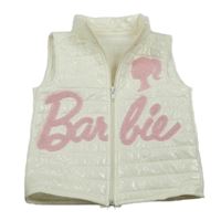 Smetanová prošívaná šusťáková nepromokavá zateplená vesta s Barbie