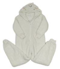 Bílá třpytivá chlupatá kombinéza s kapucí - jednorožec Next