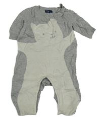 Šedo-bílý melírovaný úpletový overal s medvídkem GAP