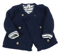 Tmavomodrý propínací podšitý svetr ORCHESTRA