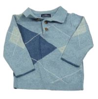 Světlemodro-petrolejovo-olivový melírovaný károvaný svetr s límečkem Next