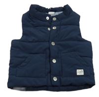 Tmavomodrá prošívaná šusťáková zateplená vesta s nášivkou H&M