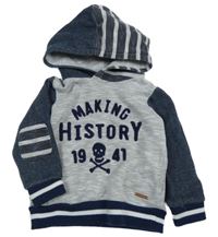 Šedo-tmavomodrá melírovaná mikina s nápisy a lebkou a číslem a kapucí Mayoral