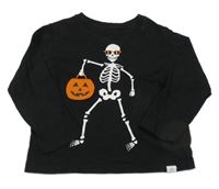 Černé melírované triko s kostrou a dýní GAP