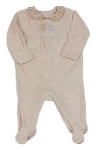 Světlerůžový sametový overal s králíčkem a veverkou a límečkem little nutmeg