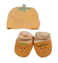 Nové - 2set - Oranžové huňaté zateplené bačkory s dýní St. Bernard vel. 16 + plyšová čepice