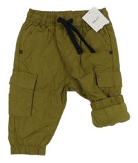 Nové - khaki cagro cuff plátěné podšité kalhoty Next