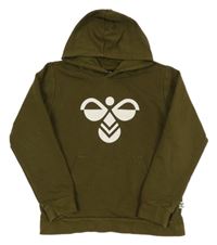 Khaki mikina s logem a kapsou a kapucí hummel