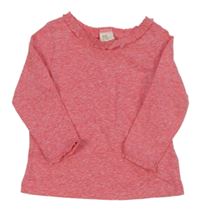 Růžové melírované triko s kanýrkem a volánky H&M