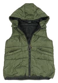 Khaki prošívaná šusťáková zateplená vesta s kapucí little kids