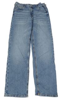 Modré plísňové relaxed fit waist tapered leg teplákové rifle H&M