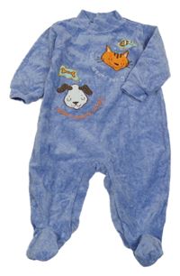 Modrý melírovaný sametový overal s pejskem a kočičkou a rybičkou Mothercare