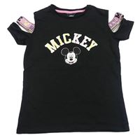 Černé teplákové tričko s Mickeym a průstřihy zn. Pep&Co