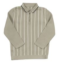 Světlešedo-bílý pruhovaný polo svetr George