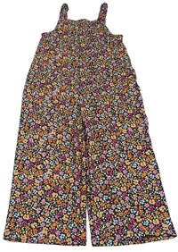 Černo-oranžovo-růžový květovaný culottes overal Primark