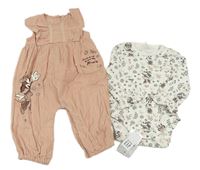 2set - Růžový manšestrový kalhotový overal s Minnie + bílé květované body George