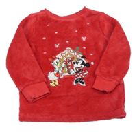 Červená chlupatá mikina s Minnie a Daisy Disney