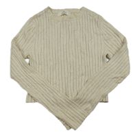 Světlešedý melírovaný žebrovaný crop svetr H&M
