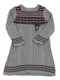 Šedé melírované svetrové šaty se vzorem