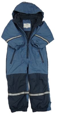 Modrošedo-tmavomodrá šusťáková zimní kombinéza s kapucí