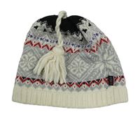 Smetanovo-šedo-černá vzorovaná funkční čepice s třásní CMP