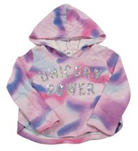 Růžovo-fialovo-modrá batikovaná mikina s nápisem z flitrů a kapucí Carter's