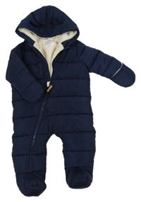 Tmavomodrá šusťáková zimní kombinéza s kapucí F&F