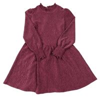 Vínové žebrované sametové šaty M&S