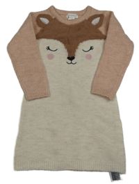 Béžovo-starorůžové melírované vlněné šaty s liškou Primark