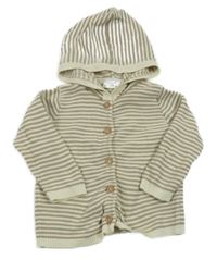 Krémovo-béžový pruhovaný propínací svetr s kapucí Ergee