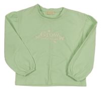 Zelenkavé žebrované triko s nápisem a motýly LC Waikiki