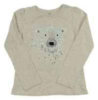 Světlešedé melírované triko s medvědem z flitrů John Lewis