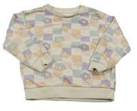 Béžovo-barevná kostkovaná mikina s květinami Sinsay