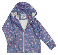 Modrá květovaná nepromokavá bunda s kapucí Lupilu