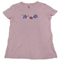 Růžové tričko s květinami OVS