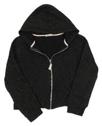 Černá melírovaná propínací crop mikina s kapucí H&M