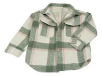 Bílo-khaki-růžová kostkovaná podšitá košilová bunda Dunnes