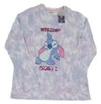 Nové - Lila-světlemodro-růžové batikované triko se Stitchem Primark