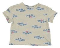 Smetanové tričko s nápisy a malinami H&M