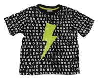 Černé tričko s písmeny a bleskem