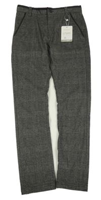 Nové - Tmavošedo-černé kostkované teplákové chino kalhoty Losan