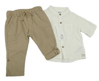 Nové - 2set - Smetanová košile + hnědé plátěné roll-up kalhoty F&F