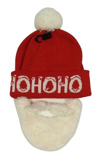 Nové - 2set - Červená čepice s nápisem a bambulí + smetanové vousy - Santa Claus H&M