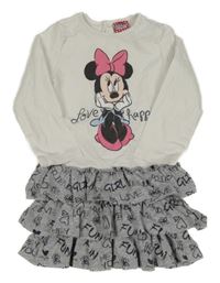 Bílo-šedé bavlněné šaty s Minnie a nápisy Disney