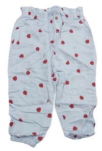 Světlemodré melírované lehké kalhoty s jahodami zn. H&M