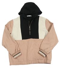 Černo-bílo-růžová lehká bunda s kapucí Zara